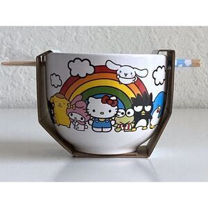 Hello Kitty And Friends Ceramic Ramen Noodle Bowl With Chopsticks‎ Sanrio NEW